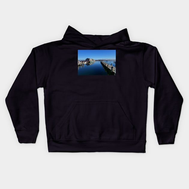 Edgartown MA Pier Martha's Vineyard Cape Cod Blue Water Fishing Boats Kids Hoodie by WayneOxfordPh